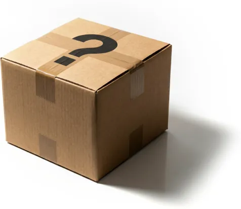 Cardboard box with a question mark